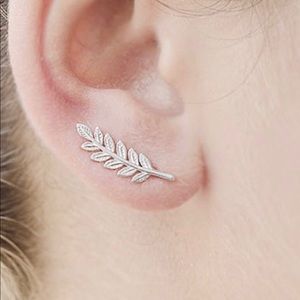 Silver leaf vine ear climber trendy earrings